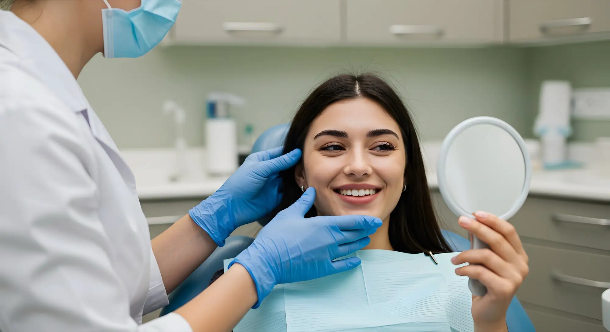 Zabieg wybielania zębów lampą LED w gabinecie stomatologicznym